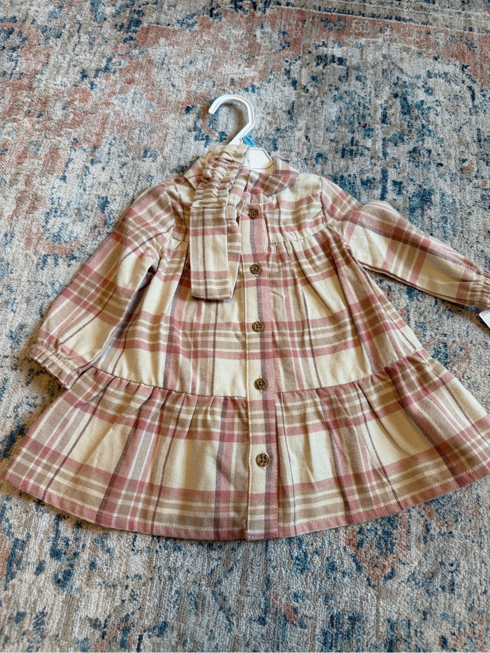 Carter's Cream and Dusty Rose Plaid Baby Outfit (6M)